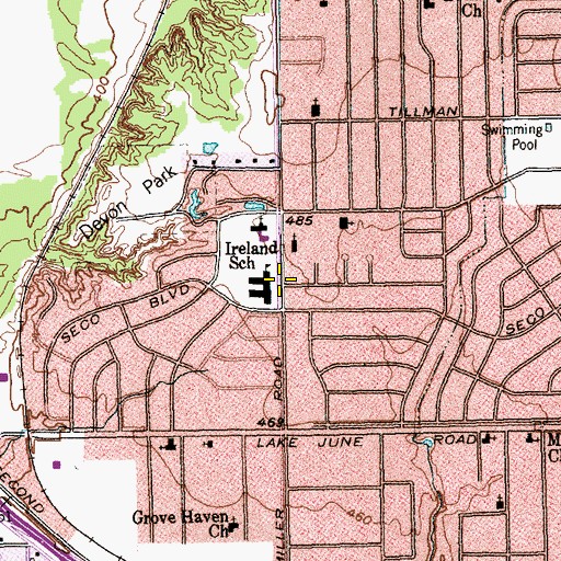 Topographic Map of Ireland School, TX
