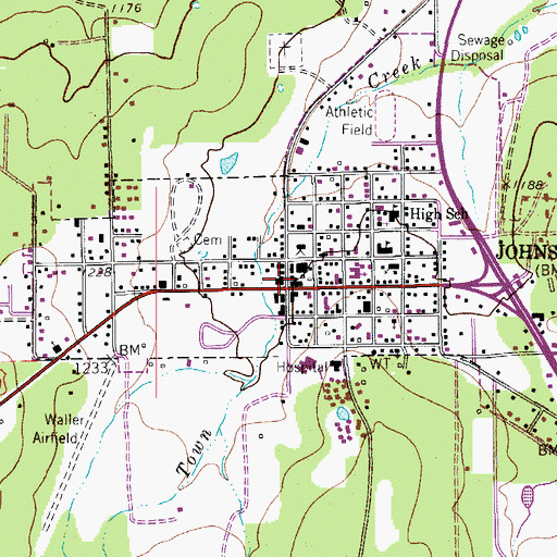 Topographic Map of Johnson City, TX