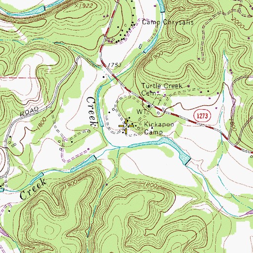 Topographic Map of Kickapoo Camp, TX