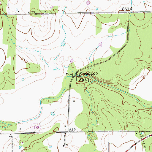 Topographic Map of Kickapoo Falls, TX