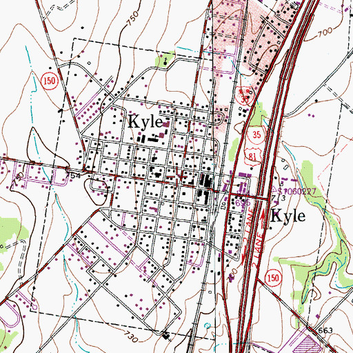 Topographic Map of Kyle, TX