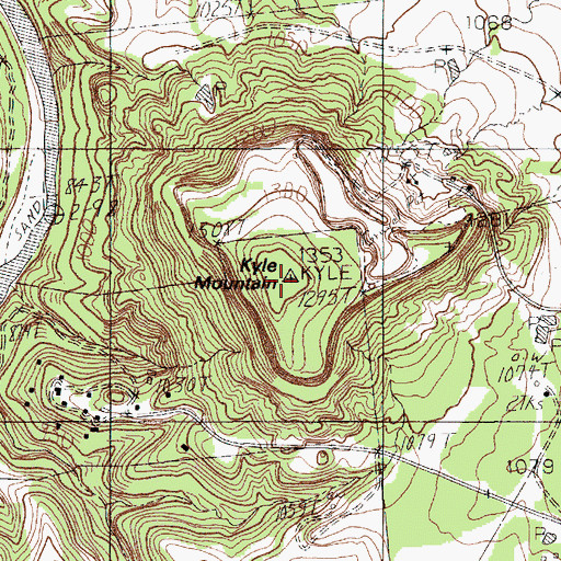 Topographic Map of Kyle Mountain, TX