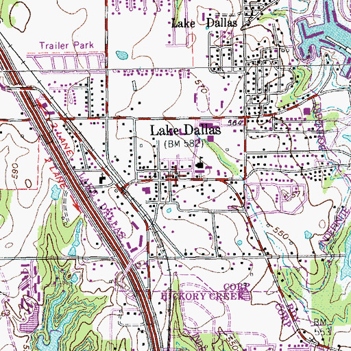 Topographic Map of Lake Dallas, TX