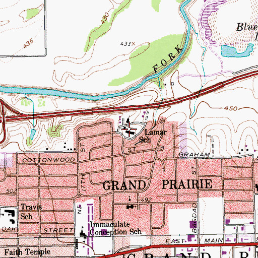 Topographic Map of Lamar School, TX