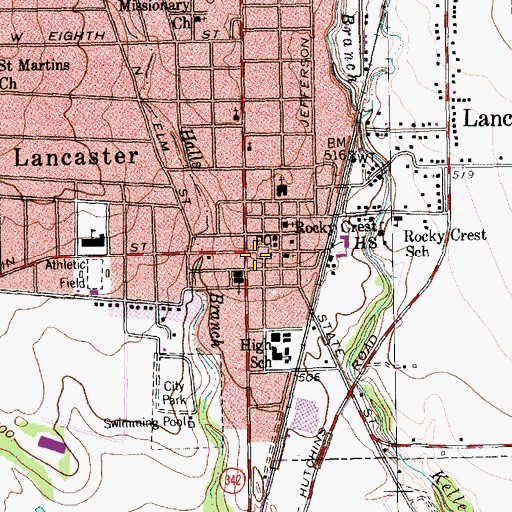 Topographic Map of Lancaster, TX