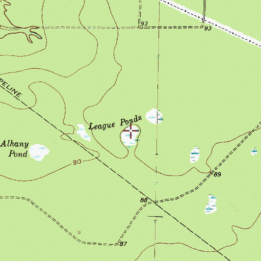 Topographic Map of League Ponds, TX