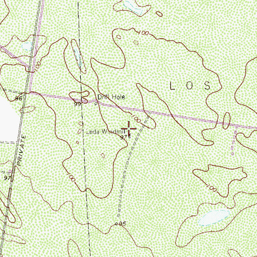 Topographic Map of Leda Windmill, TX