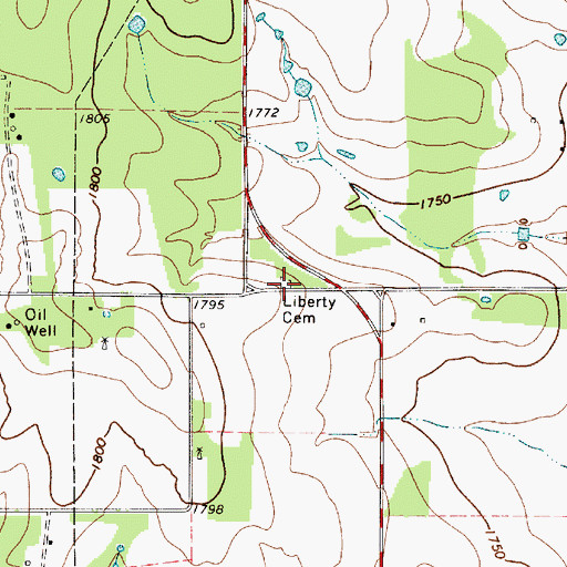 Topographic Map of Liberty Cemetery, TX