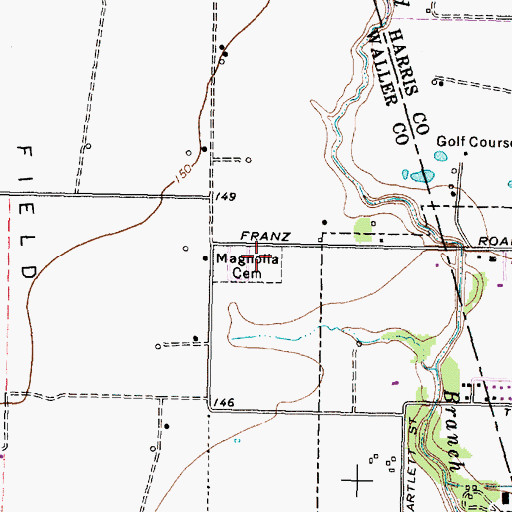 Topographic Map of Magnolia Cemetery, TX