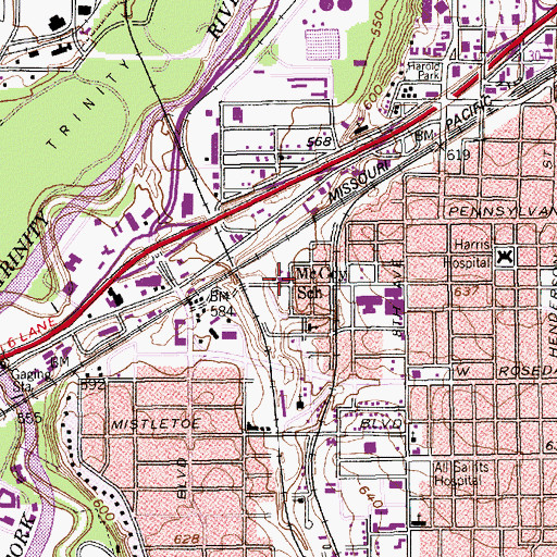 Topographic Map of McCoy School, TX