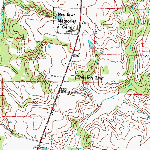 Topographic Map of Melton Cemetery, TX