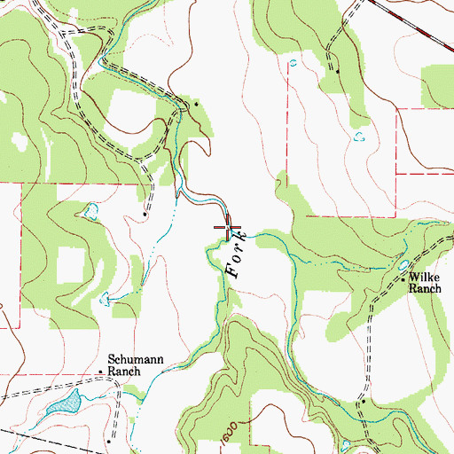 Topographic Map of Middle Fork Williams Creek, TX