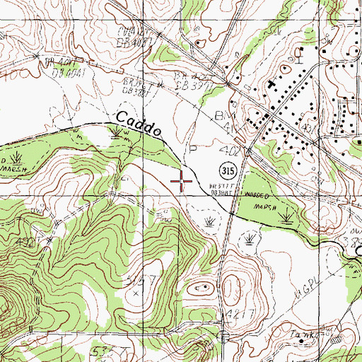 Topographic Map of Mill Branch, TX
