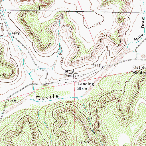 Topographic Map of Mills Ranch, TX