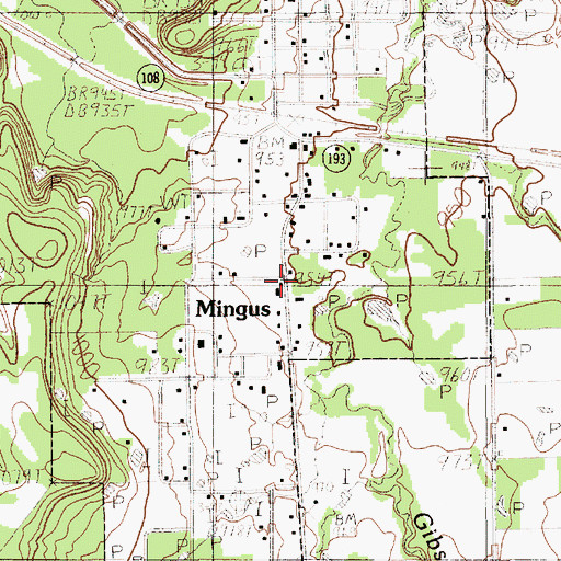 Topographic Map of Mingus, TX