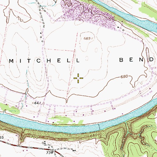 Topographic Map of Mitchell Bend, TX