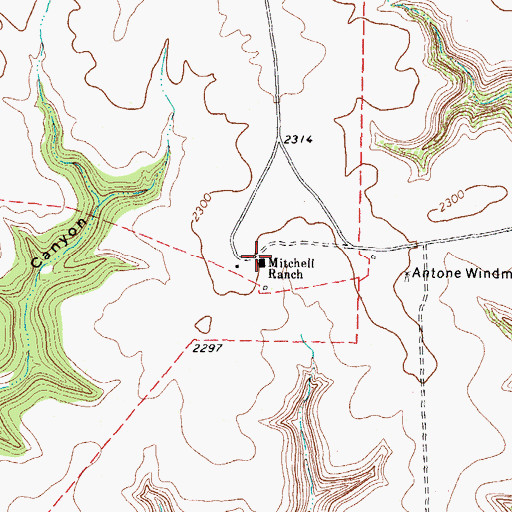 Topographic Map of Mitchell Ranch, TX