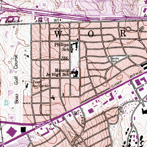 Topographic Map of Monnig Junior High School, TX