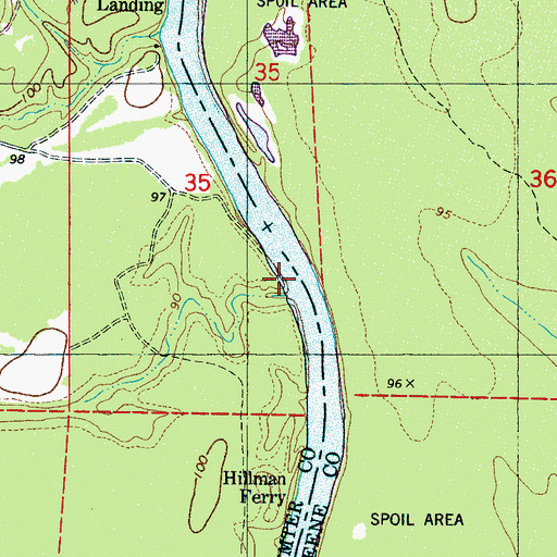 Topographic Map of Martans Ferry (historical), AL
