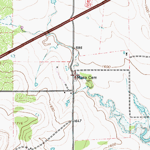 Topographic Map of Moro Cemetery, TX