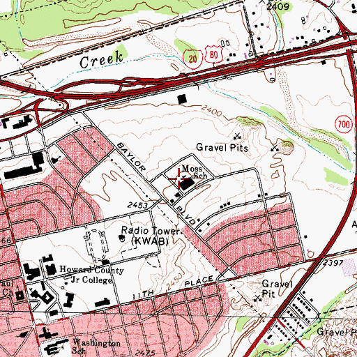 Topographic Map of Moss Elementary School, TX