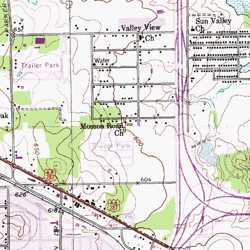 Topographic Map of Mosson Road Church, TX
