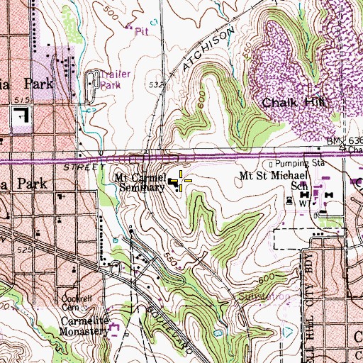 Topographic Map of Mount Carmel Seminary, TX