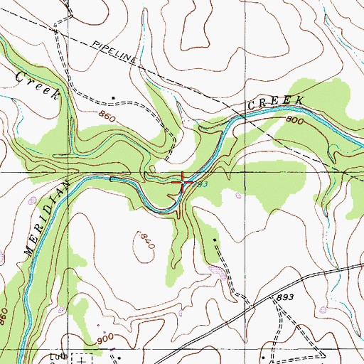 Topographic Map of Mustang Creek, TX