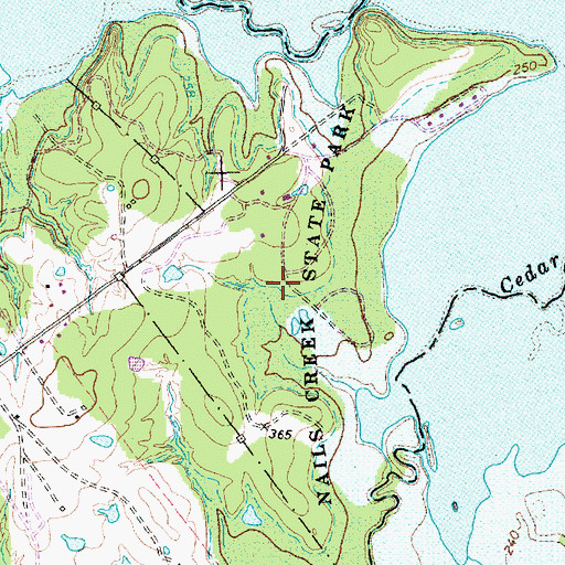 Topographic Map of Nails Creek State Park, TX