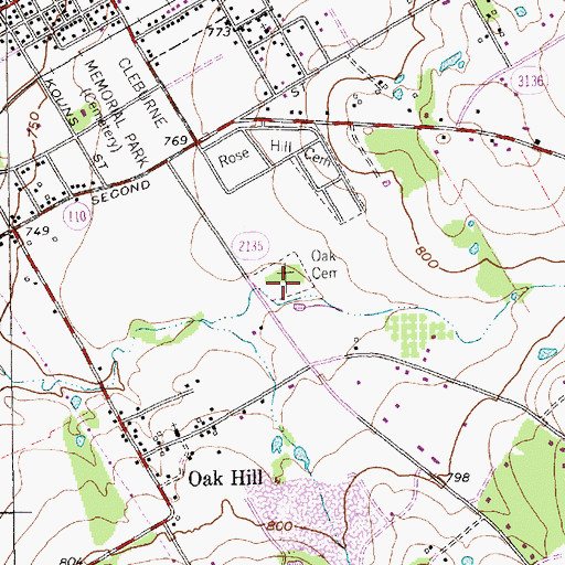 Topographic Map of Oak Cemetery, TX