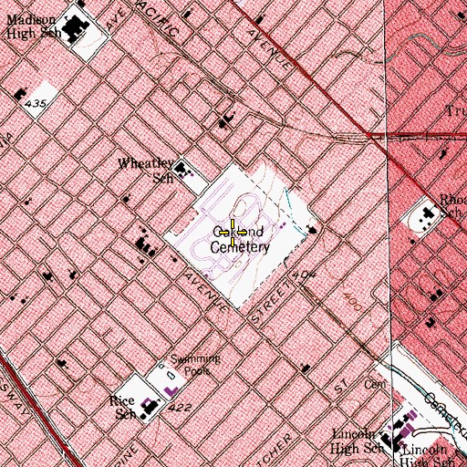 Topographic Map of Oakland Cemetery, TX