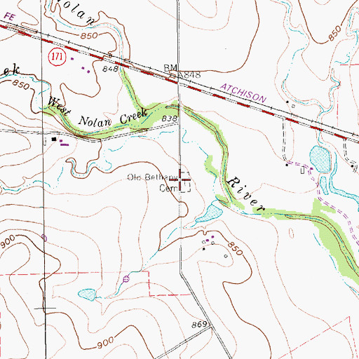 Topographic Map of Old Bethany Cemetery, TX