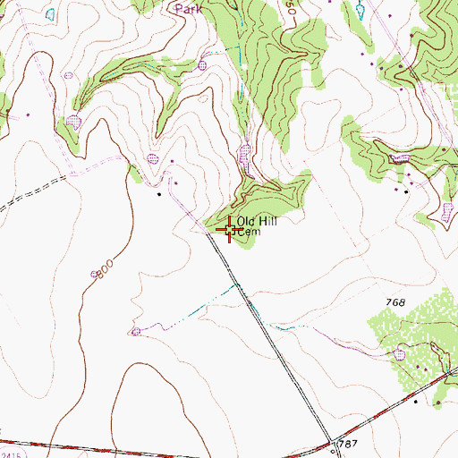 Topographic Map of Old Hill Cemetery, TX