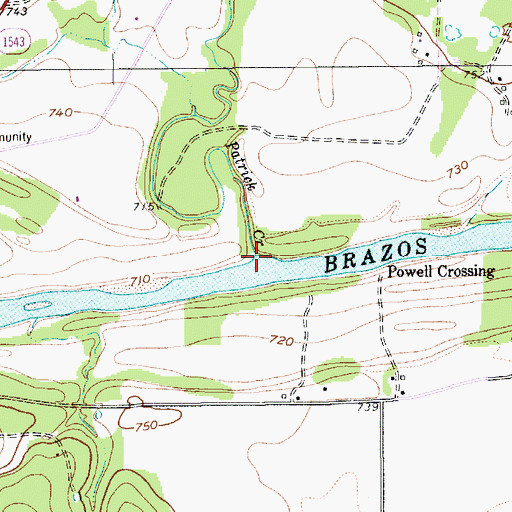 Topographic Map of Patrick Creek, TX