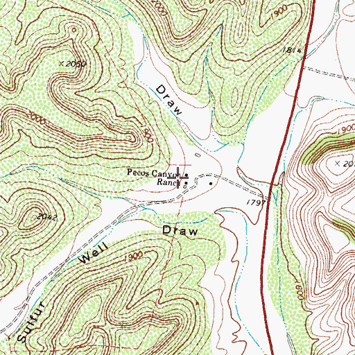 Topographic Map of Pecos Canyon Ranch, TX