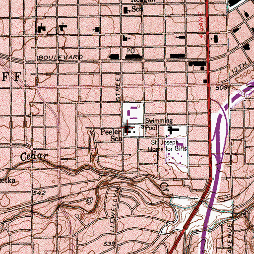 Topographic Map of Peeler School, TX
