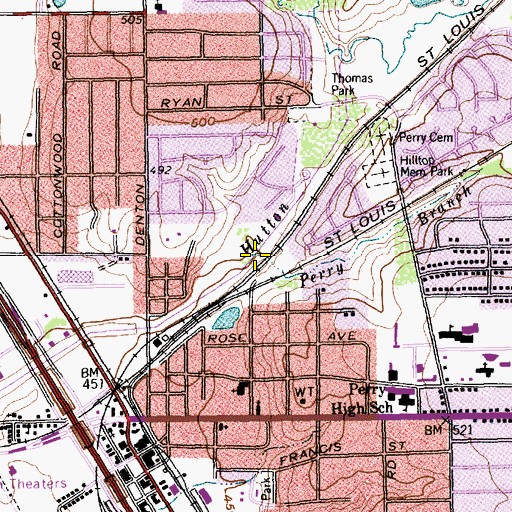 Topographic Map of Perry Branch, TX