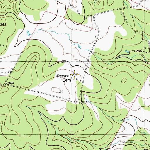 Topographic Map of Peryear Cemetery, TX