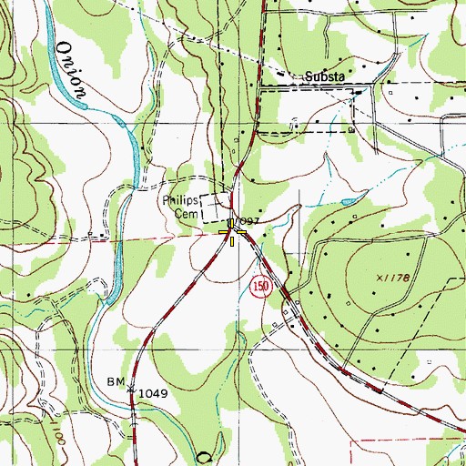 Topographic Map of Phillips Cemetery, TX
