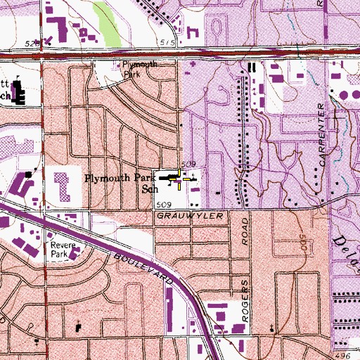 Topographic Map of Plymouth Park School, TX