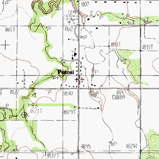 Topographic Map of Potosi, TX