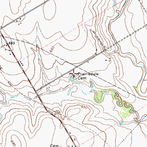 Topographic Map of Prairiedale Cemetery, TX
