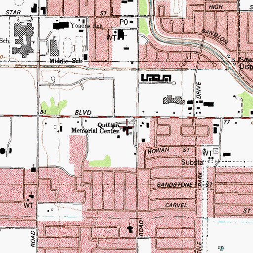 Topographic Map of Quillian Memorial Center, TX