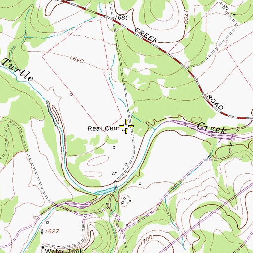Topographic Map of Real Cemetery, TX