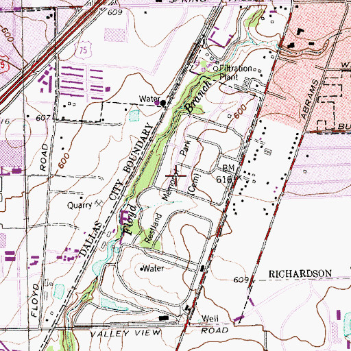 Topographic Map of Restland Memorial Park, TX