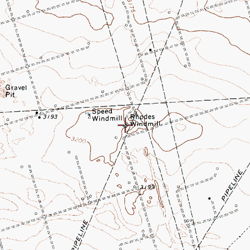 Topographic Map of Rhodes Windmill, TX
