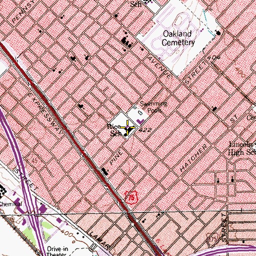 Topographic Map of Rice School, TX