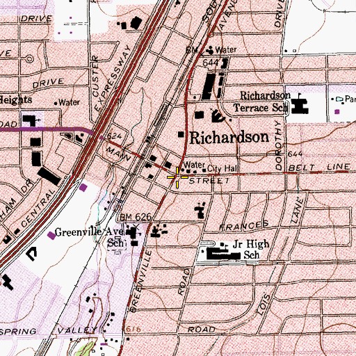 Topographic Map of Richardson, TX