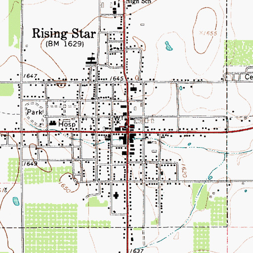 Topographic Map of Rising Star, TX