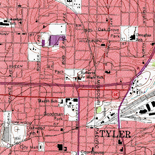 Topographic Map of Roberts Junior High School, TX